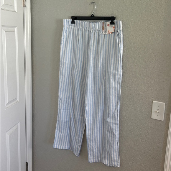 Blue and White linen blend Striped Pants - Picture 3 of 8